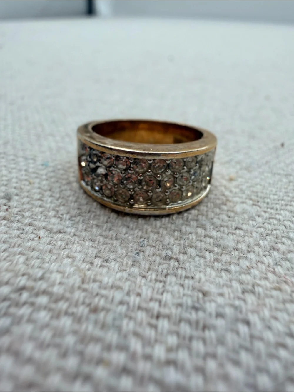 Gold-Tone Pave Crystal Wide Band Ring